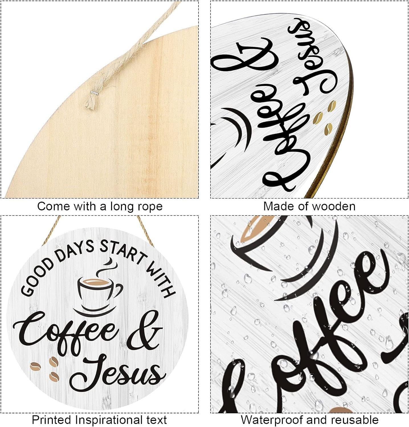Coffee Bar Decor Cafe Accessories, Coffee and Jesus Signs Wood Farmhouse Wall Sign for Home, Office, Cafe Station, 12'' X 12'' (White Good Days Start with Jesus)