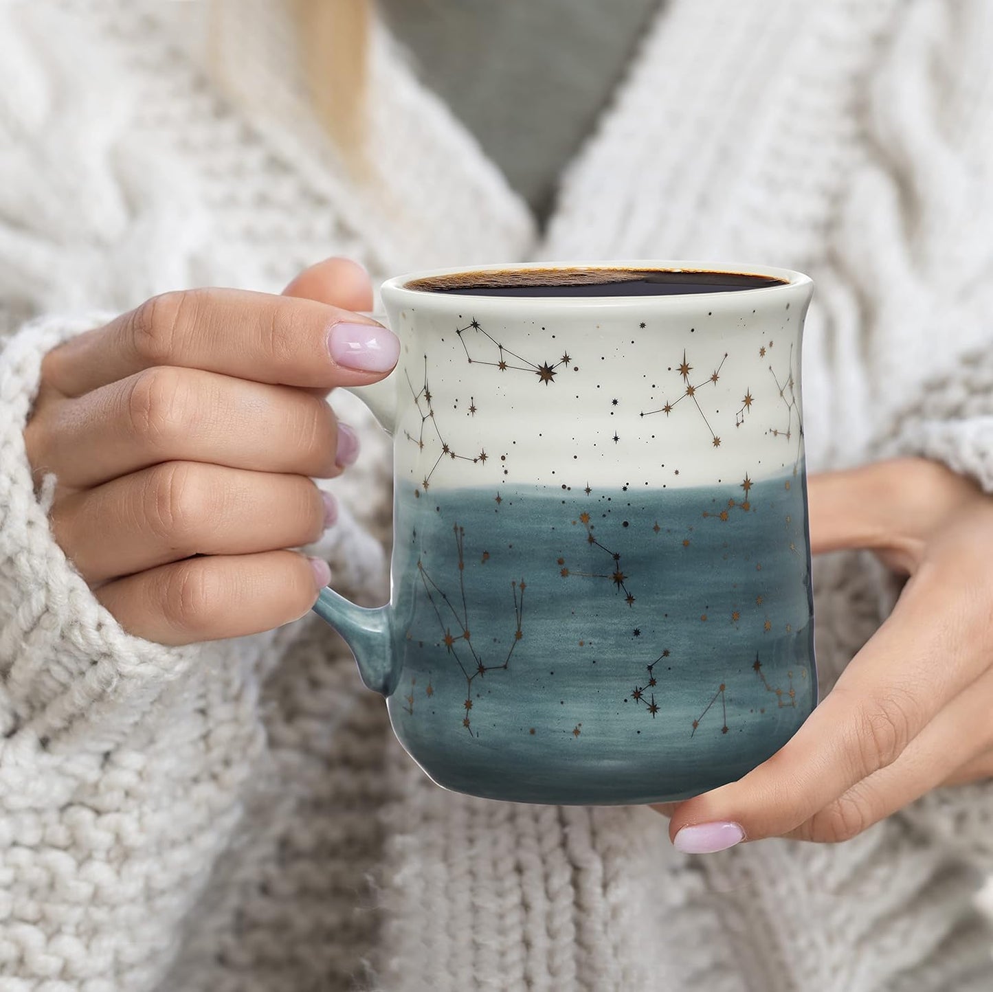 Set of 2 Stoneware Coffee Mugs- Astrology Sign, Constellation Coffee Cups, Mugs for Tea, Latte, and Hot Chocolate, 16 Oz (Light Green)