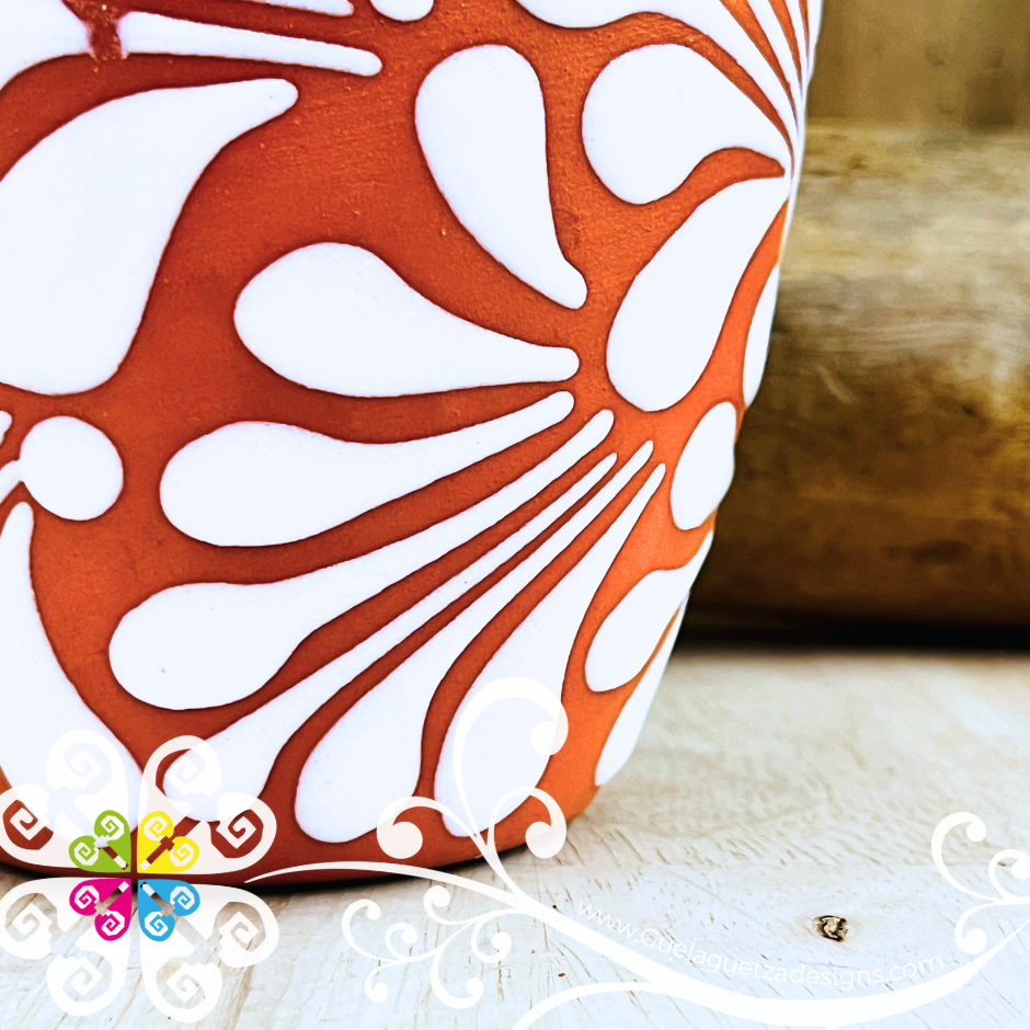 Set of Natural with White Espiga Plumeado Cantarito Cup - Set Clay Cantarito