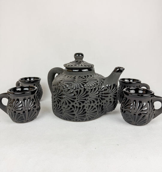 Mexican Black Talavera Style Tea Set Set 6pc - Juego de Te