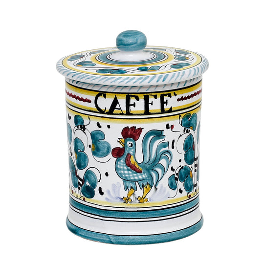 ORVIETO GREEN ROOSTER: Caffe' (Coffee) Container Canister