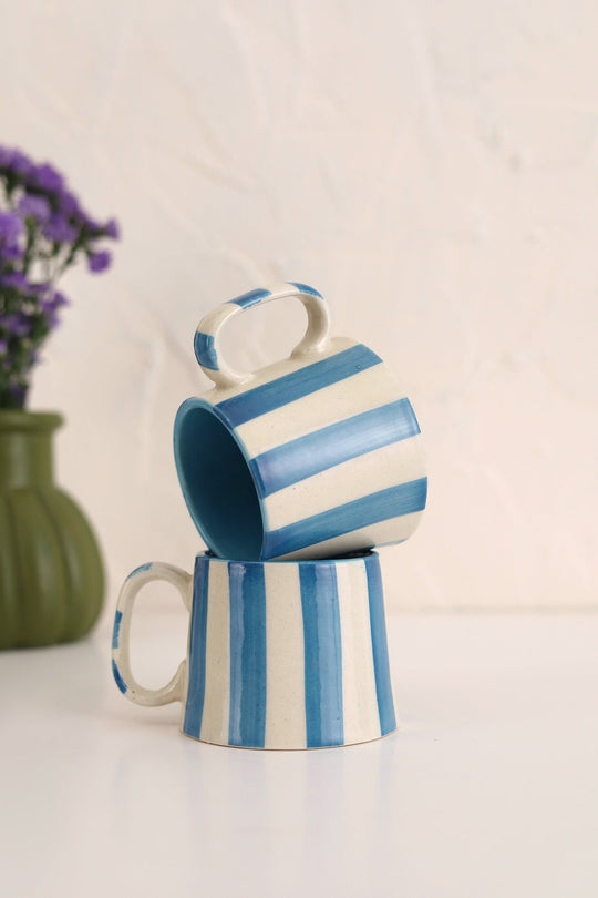 Ceramic Blue Stripe Coffee cup- 220ml (SET OF 4)