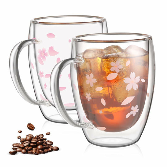 Double Walled Glass Coffee Mug Dolphins 9oz Clear Insulated Cup