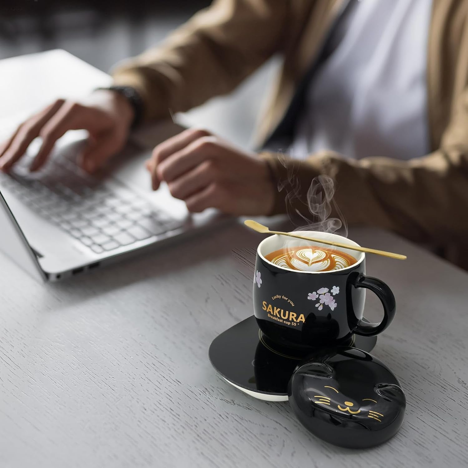 Coffee Mug with Warmer - Cute Mug Warmer Cup Warmer Beverage Coffee Warmer for Desk Coffee Warmer with Mug Set with Auto Shut off Smart Coffee Warmer Is the Gift with a Birthday Gift Box Black