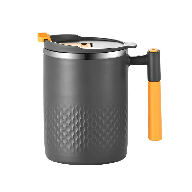 450Ml Double Wall Stainless Steel Coffee Mug Heat-Resistant & Anti-Scalding 304 Steel Thermos Cup with Handle & Leak-Proof Lid