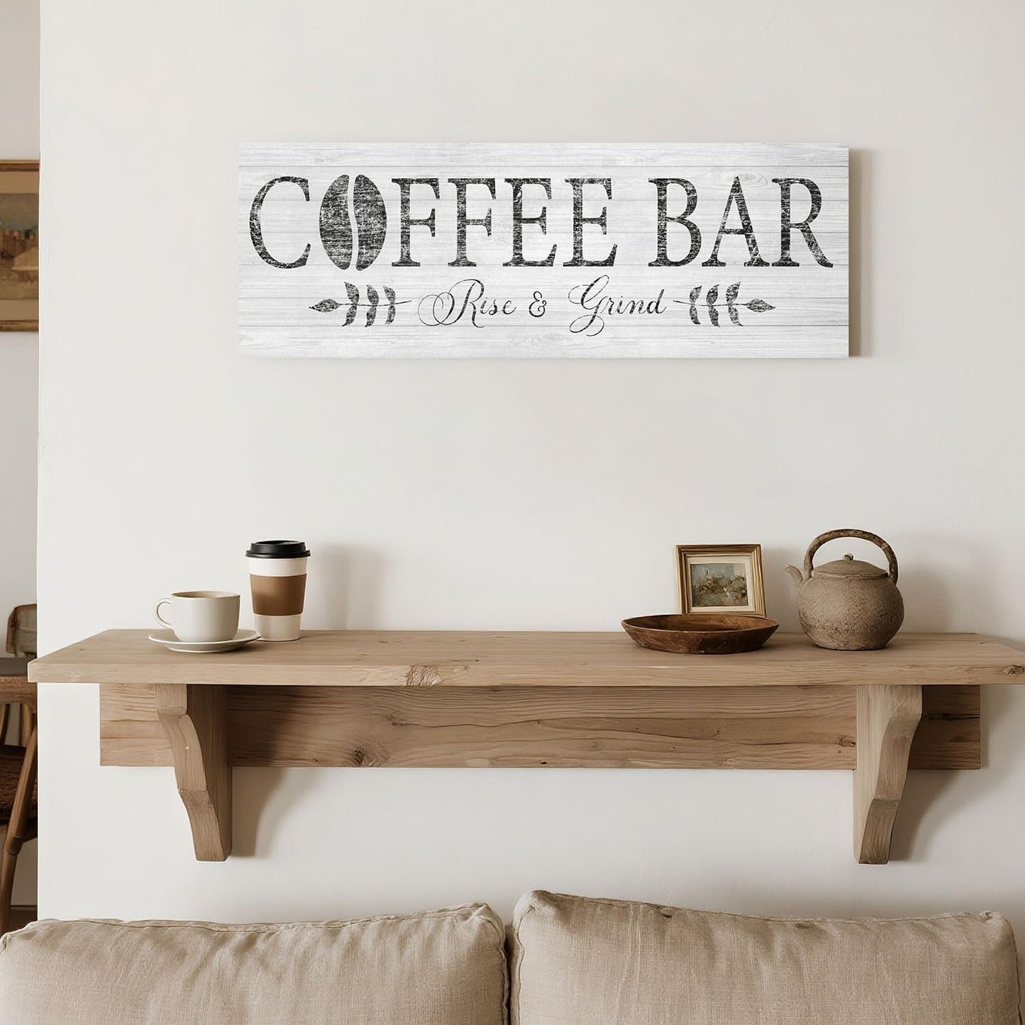 Elevate Your Coffee Experience with the Rise & Grind Rustic Canvas Art - Perfect for Your Kitchen or Bar Station