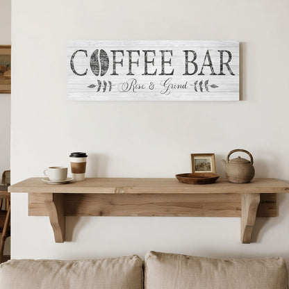 Elevate Your Coffee Experience with the Rise & Grind Rustic Canvas Art - Perfect for Your Kitchen or Bar Station