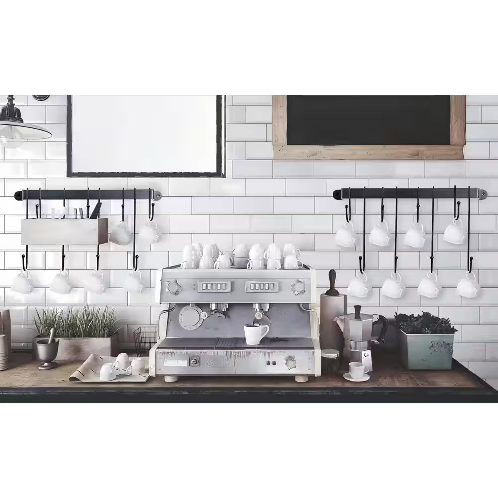 12-Hook Black Hanging Coffee Mug Wall Rack, 23 In. Wall Mounted Mug Hook Coffee Cup Holder