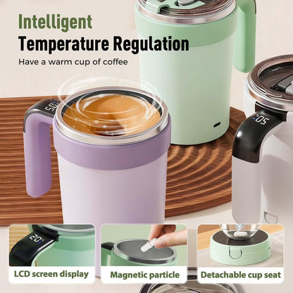 Automatic Stirring Coffee Mug with Temperature Display, 2026 Upgraded Self Stirring Coffee Cup, USB Rechargeable, Portable Travel Mug for Coffee, Tea, Hot Chocolate, Milk, 7.4*3.36In