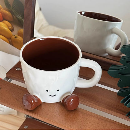 Adorable Ceramic Coffee Mug Feet Cup Beverage Container Funny Latte Milk Mug Cute Smiling Face Ceramic Cup Foot-Shaped Mug