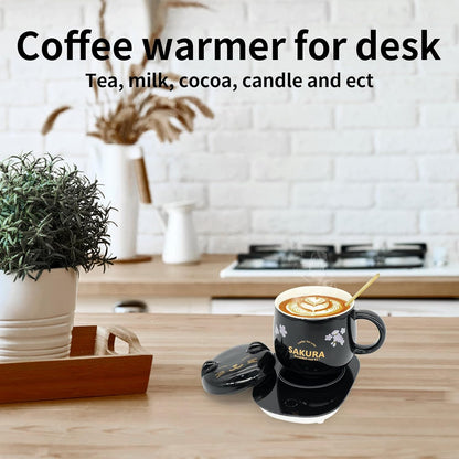 Coffee Mug with Warmer - Cute Mug Warmer Cup Warmer Beverage Coffee Warmer for Desk Coffee Warmer with Mug Set with Auto Shut off Smart Coffee Warmer Is the Gift with a Birthday Gift Box Black