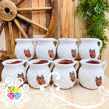 Set of Mariposa White Espiga Clay Mugs - Set Taza Barro
