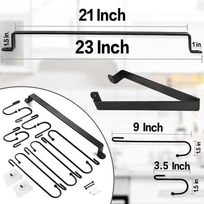12-Hook Black Hanging Coffee Mug Wall Rack, 23 In. Wall Mounted Mug Hook Coffee Cup Holder