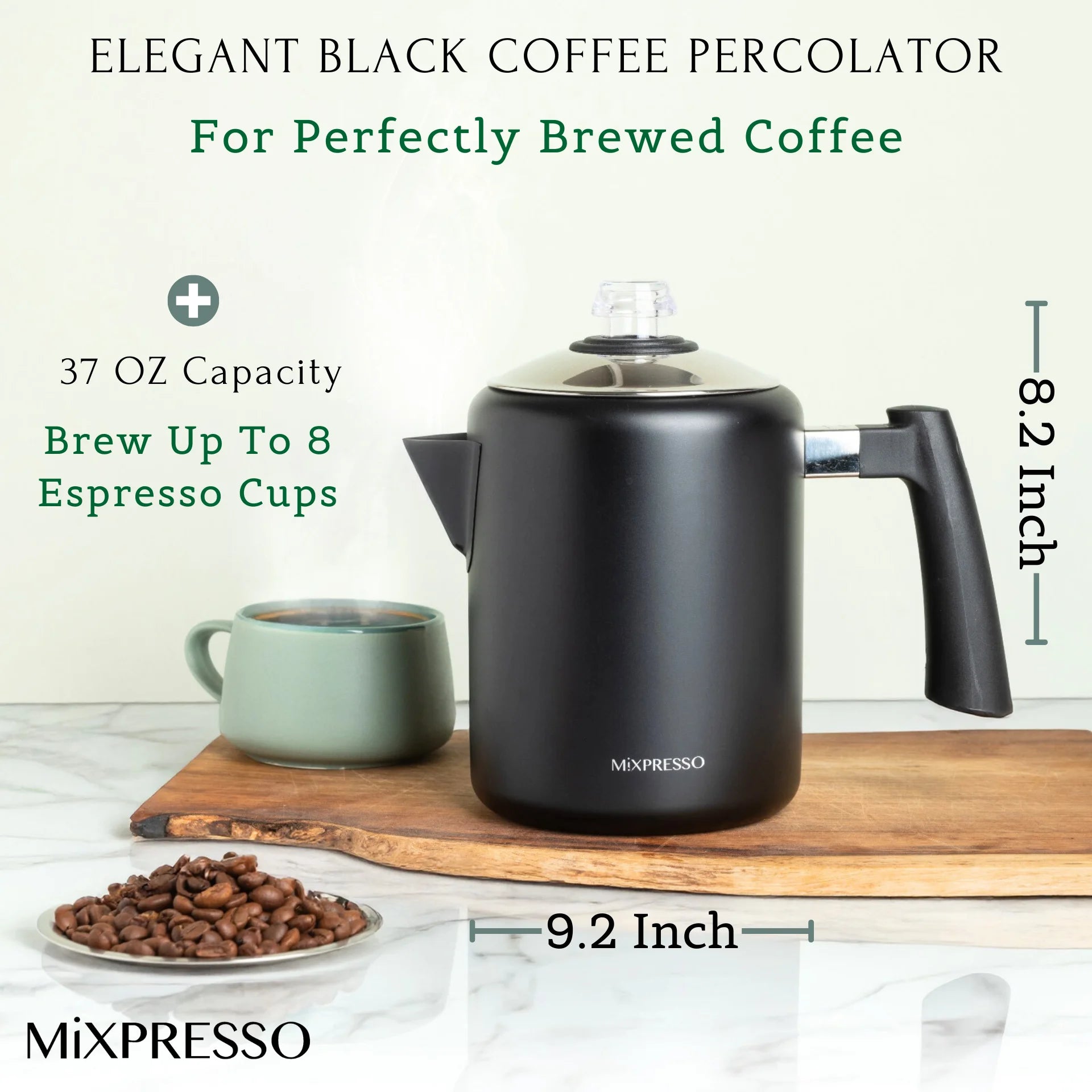 Black Stainless Steel Coffee Percolator Stovetop, Percolator Coffee Pot.