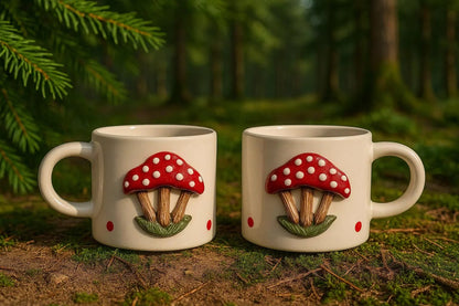 Handmade 3D Mushroom Mugs Set of 2 with 200Ml Capacity for Coffee Tea