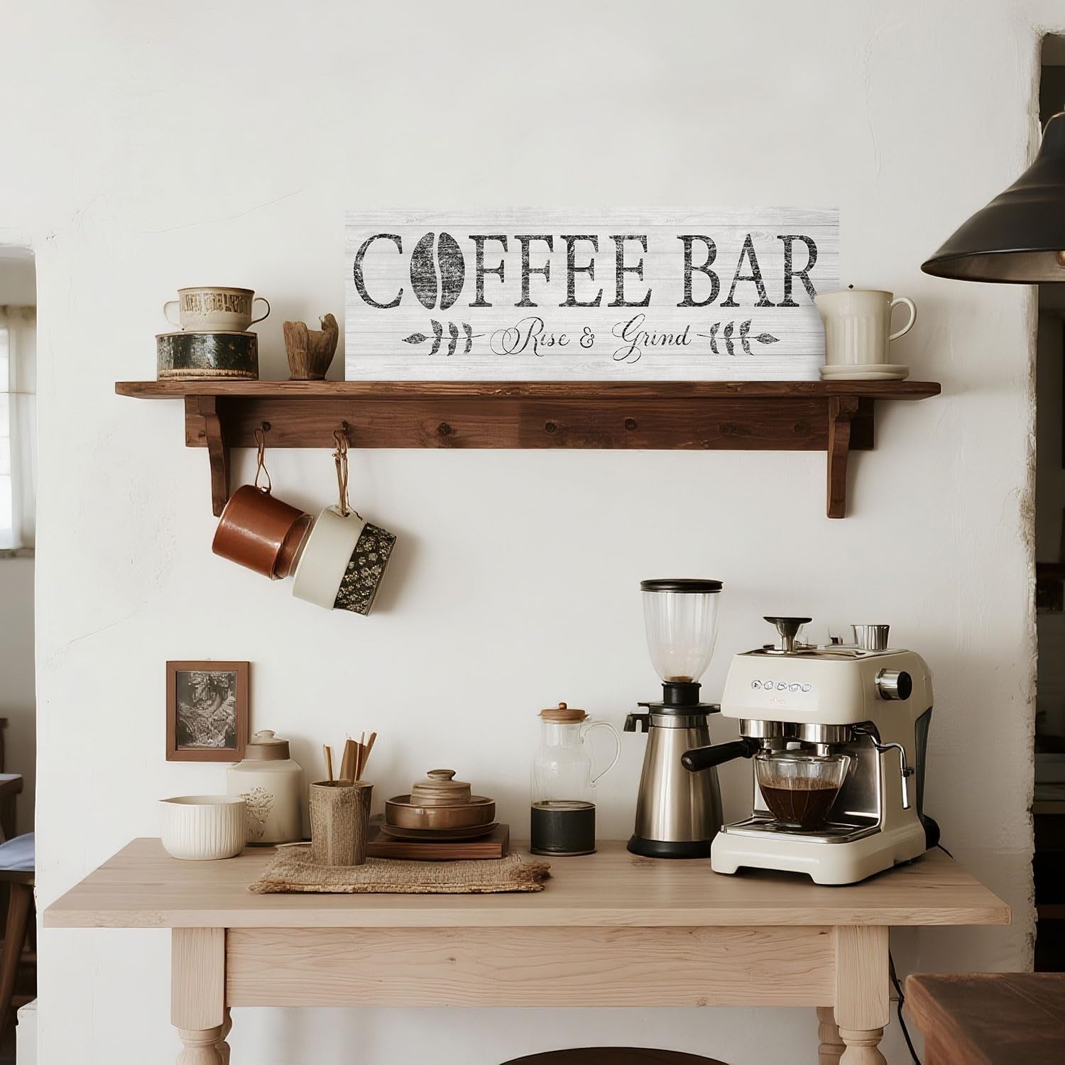 Elevate Your Coffee Experience with the Rise & Grind Rustic Canvas Art - Perfect for Your Kitchen or Bar Station