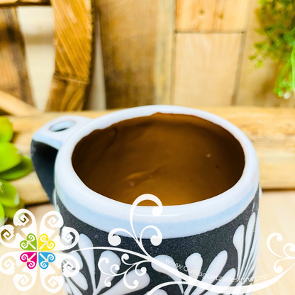 Black with White Clay Mug with Spoon - Taza Espiga con Cuchara