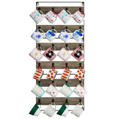24-Hook Large Coffee Mug Holder, Rustic Wood Coffee Mug Rack Display Organizer for Kitchen, Grey