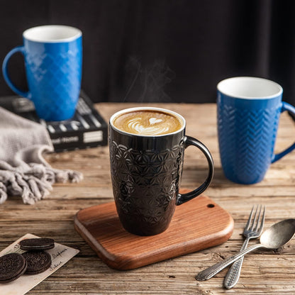 Stylish Large Coffee Mugs Set of 6 - 20Oz Scratch Resistant Ceramic Mugs with Geometric Patterns for Coffee, Tea, and More - Dishwasher & Microwave Safe