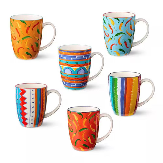 13 Fl. Oz. Multi-Colored Caliente Porcelain Mug (Set of 6)