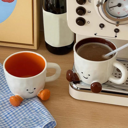 Adorable Ceramic Coffee Mug Feet Cup Beverage Container Funny Latte Milk Mug Cute Smiling Face Ceramic Cup Foot-Shaped Mug