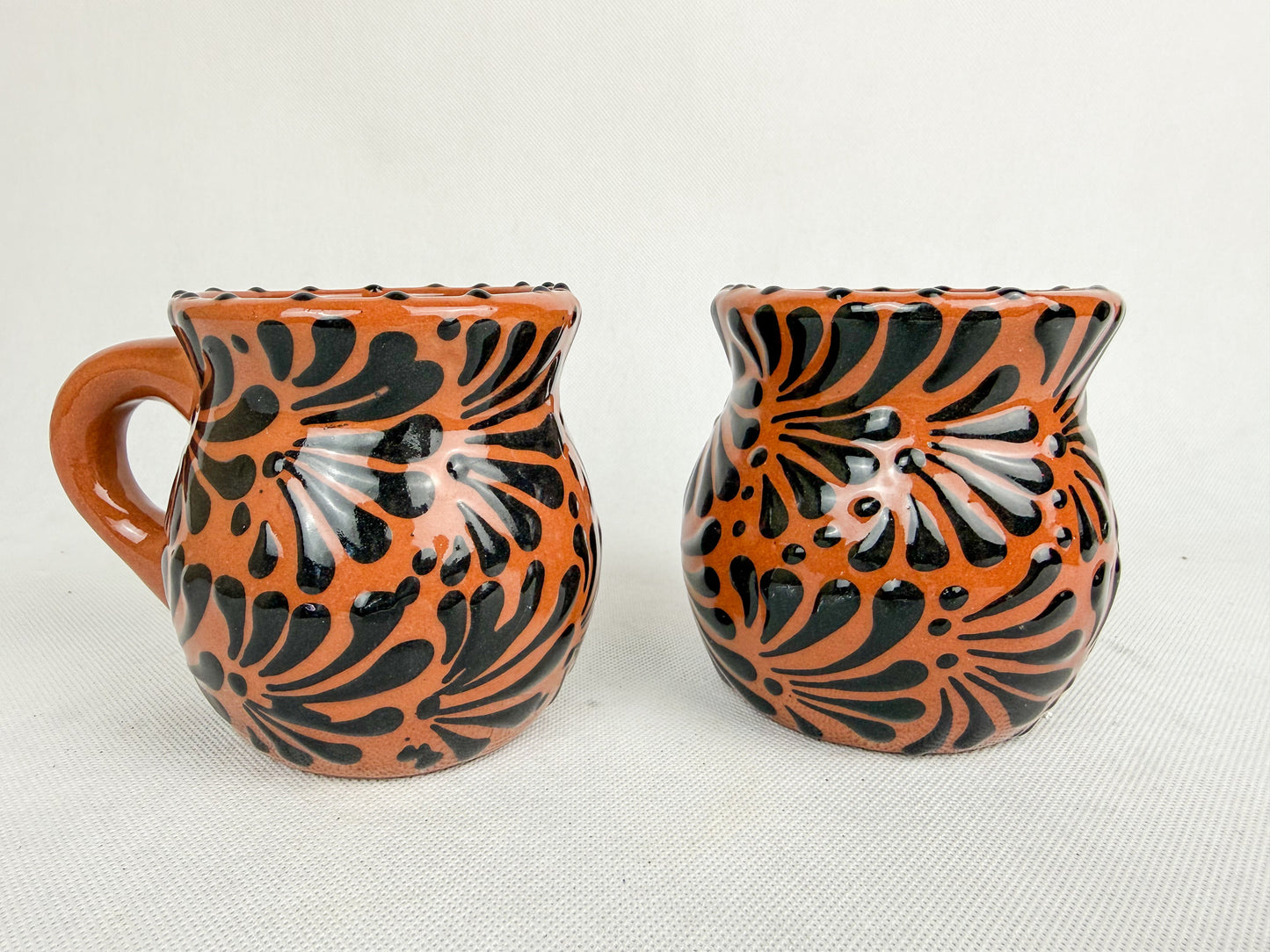Mexican Talavera Style Mug Set Brown- Jarritos Tazas Engobe Cafe