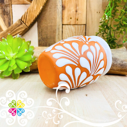 Set of Natural with White Espiga Plumeado Cantarito Cup - Set Clay Cantarito