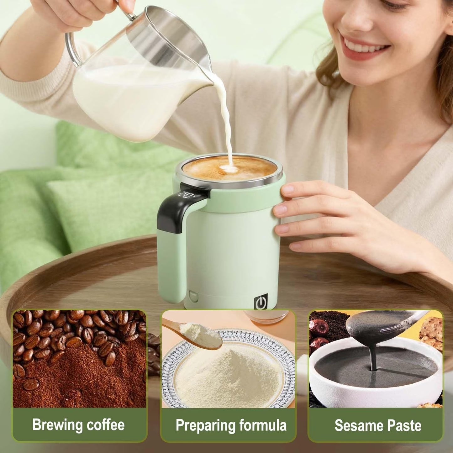 Automatic Stirring Coffee Mug with Temperature Display, 2026 Upgraded Self Stirring Coffee Cup, USB Rechargeable, Portable Travel Mug for Coffee, Tea, Hot Chocolate, Milk, 7.4*3.36In