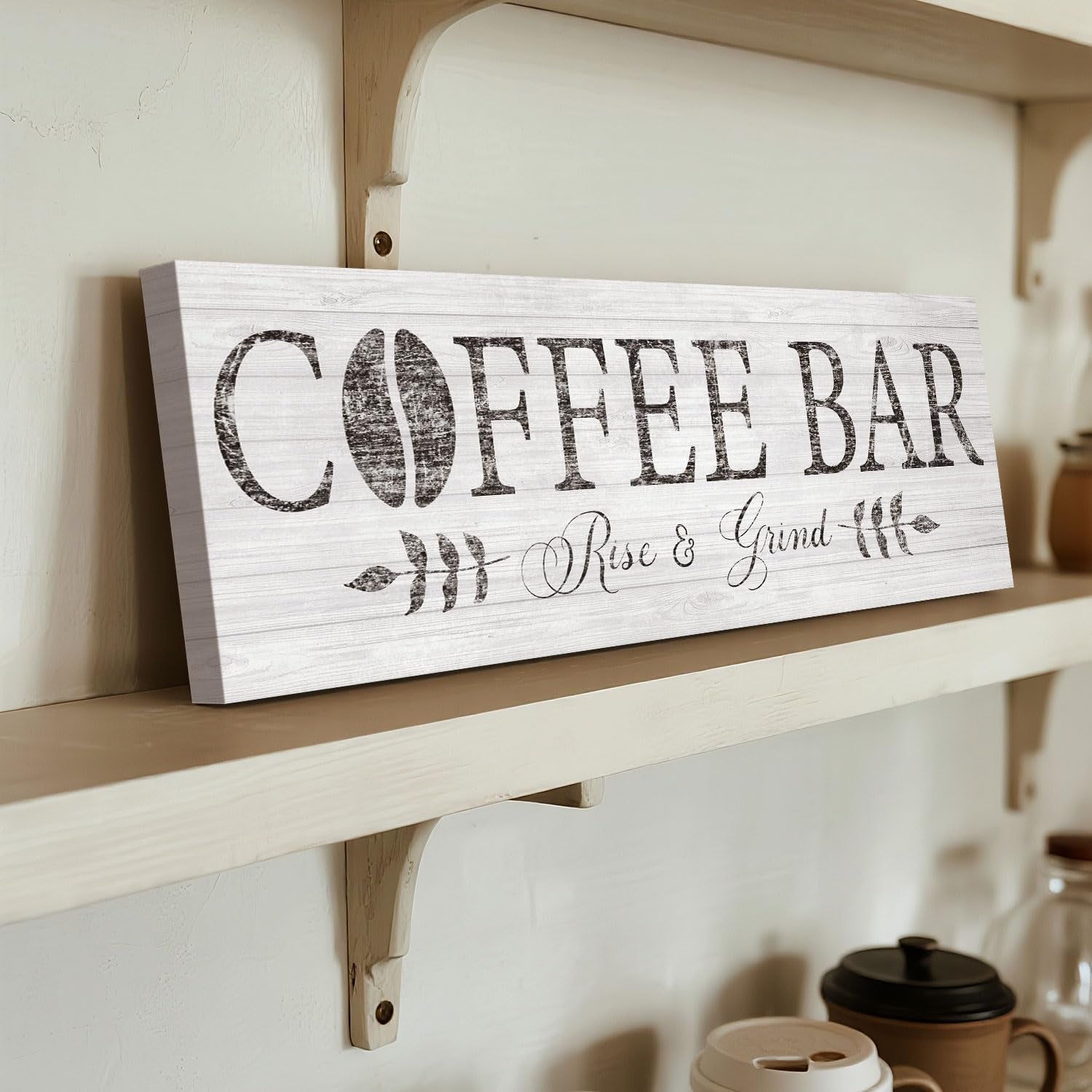Elevate Your Coffee Experience with the Rise & Grind Rustic Canvas Art - Perfect for Your Kitchen or Bar Station