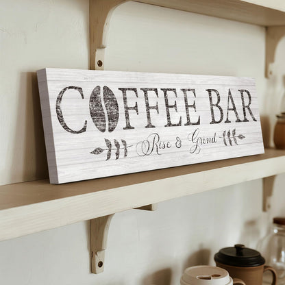 Elevate Your Coffee Experience with the Rise & Grind Rustic Canvas Art - Perfect for Your Kitchen or Bar Station