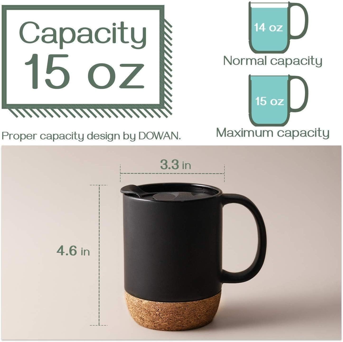 Stylish 15 Oz Ceramic Coffee Mug Set of 2 with Cork Bottom – Perfect for Home or Office!