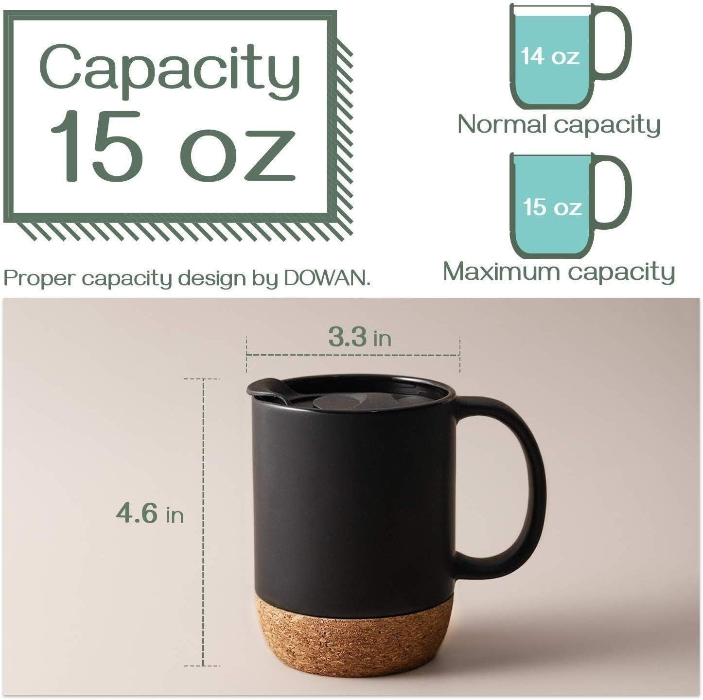 Stylish 15 Oz Ceramic Coffee Mug Set of 2 with Cork Bottom – Perfect for Home or Office!
