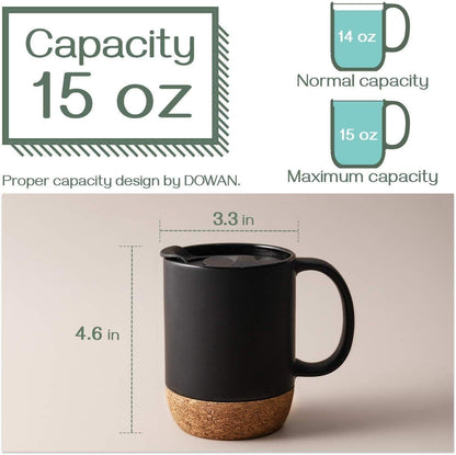 Stylish 15 Oz Ceramic Coffee Mug Set of 2 with Cork Bottom – Perfect for Home or Office!