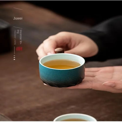 80Ml Ceramic Retro Coffee Cup Office Water Cup Filter Tea Mug Wooden Handle Coffee Mug Handmade Tea Coffee Cup Birthday Gift