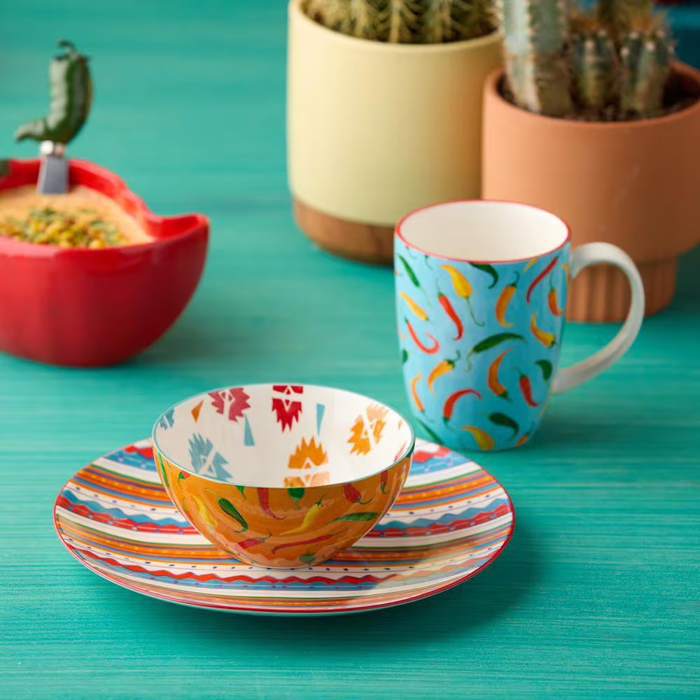 13 Fl. Oz. Multi-Colored Caliente Porcelain Mug (Set of 6)