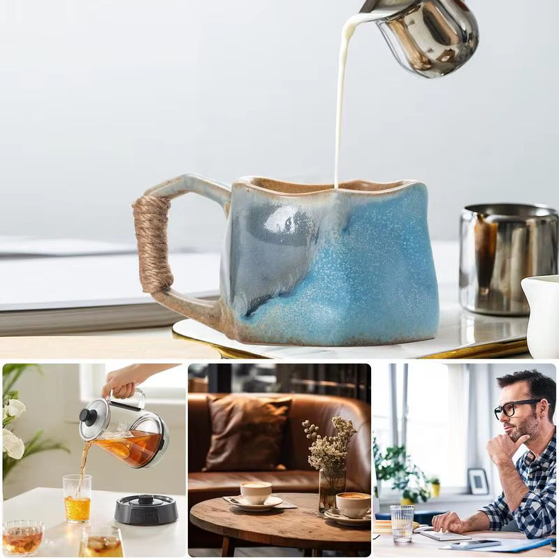 Stoneware Coffee Mugs 250Ml Ceramic Mug Irregular Shape Coffee Cups Aesthetic Mug Safe Water Cup Handmade Pottery for Home Party