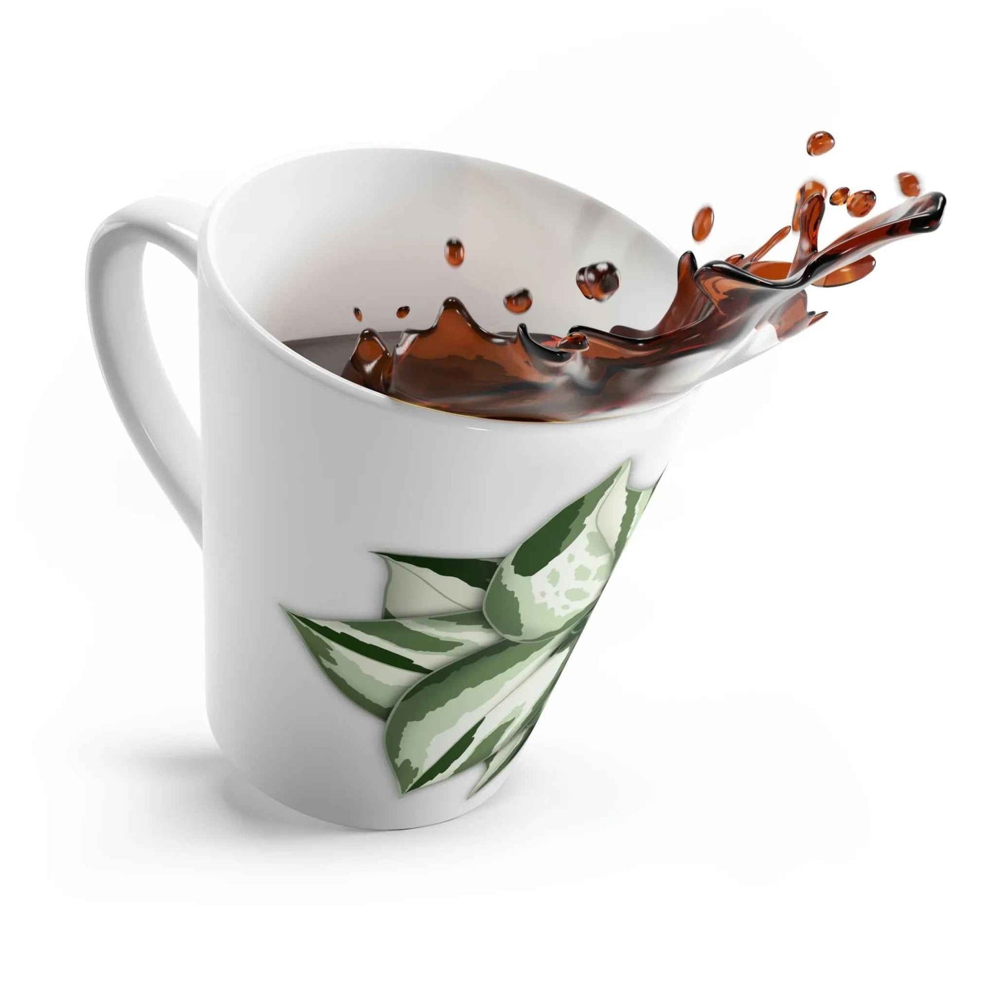 Manjula Pothos Mug 12 Oz Ceramic Coffee Cup With Heart Shaped Leaves White Glossy Finish