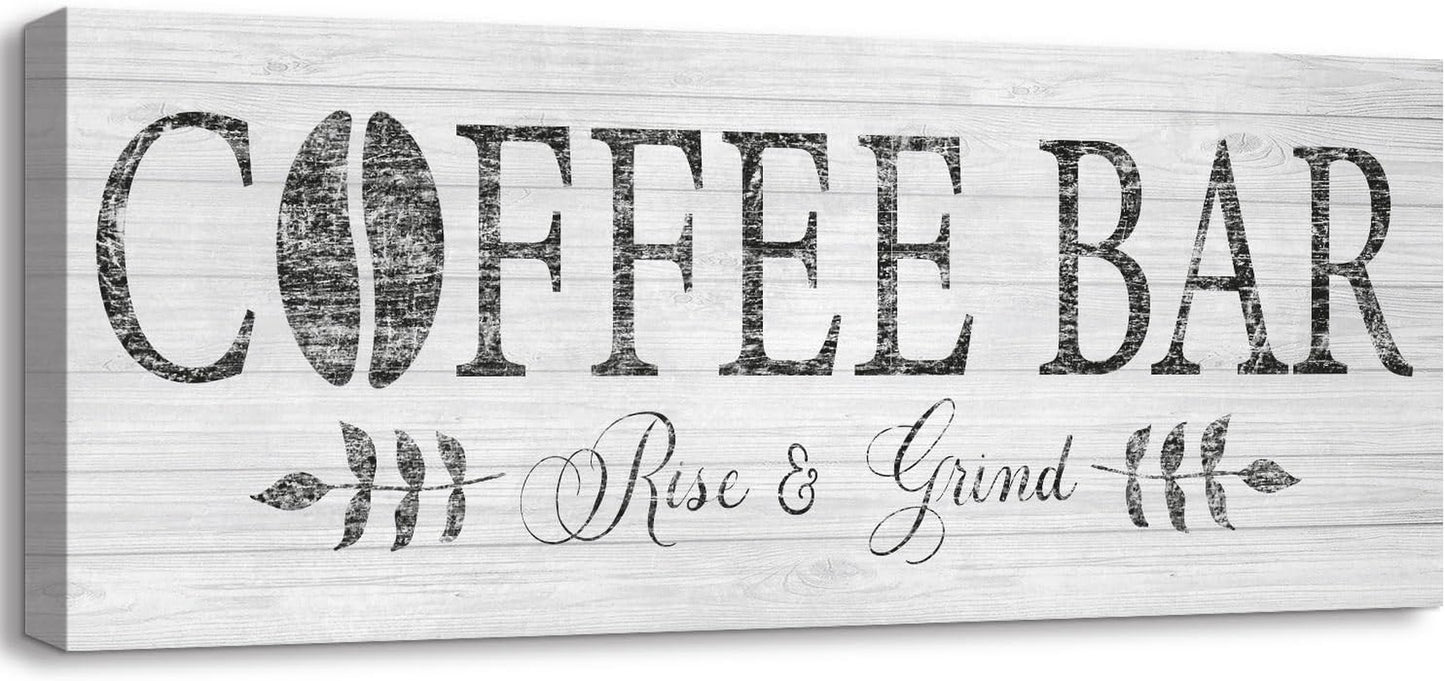 Elevate Your Coffee Experience with the Rise & Grind Rustic Canvas Art - Perfect for Your Kitchen or Bar Station