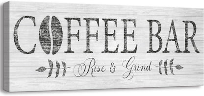 Elevate Your Coffee Experience with the Rise & Grind Rustic Canvas Art - Perfect for Your Kitchen or Bar Station