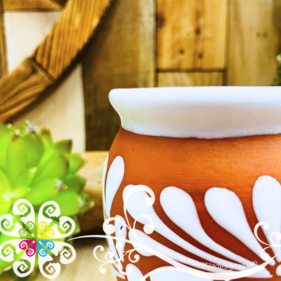 Set of Natural with White Espiga Plumeado Cantarito Cup - Set Clay Cantarito