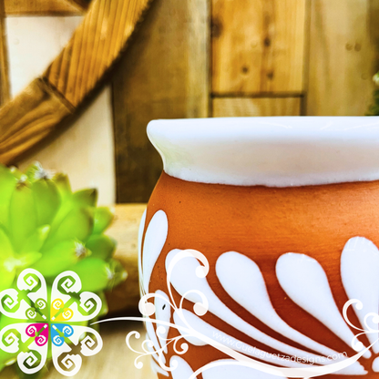Set of Natural with White Espiga Plumeado Cantarito Cup - Set Clay Cantarito
