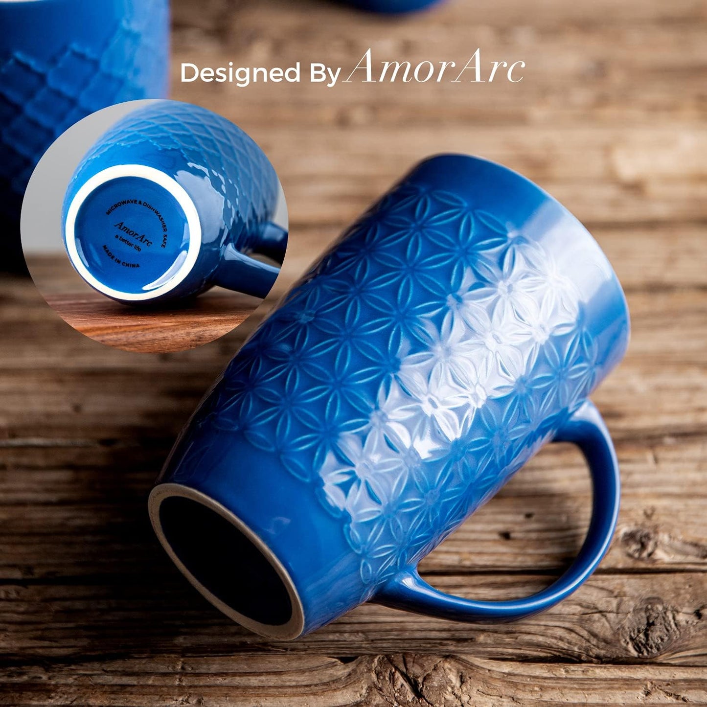 Stylish Large Coffee Mugs Set of 6 - 20Oz Scratch Resistant Ceramic Mugs with Geometric Patterns for Coffee, Tea, and More - Dishwasher & Microwave Safe