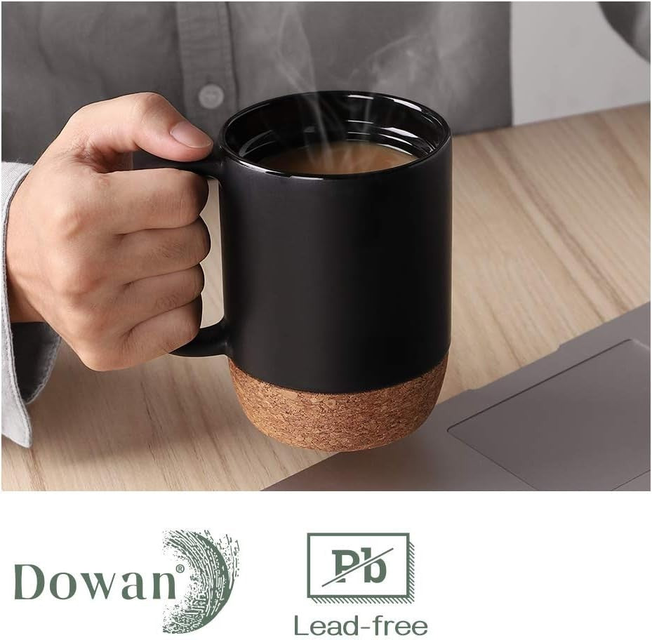 Stylish 15 Oz Ceramic Coffee Mug Set of 2 with Cork Bottom – Perfect for Home or Office!