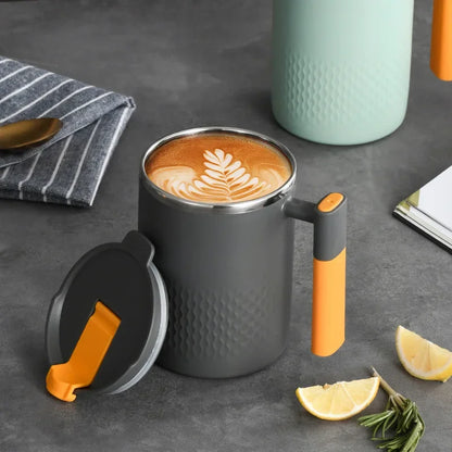 450Ml Double Wall Stainless Steel Coffee Mug Heat-Resistant & Anti-Scalding 304 Steel Thermos Cup with Handle & Leak-Proof Lid