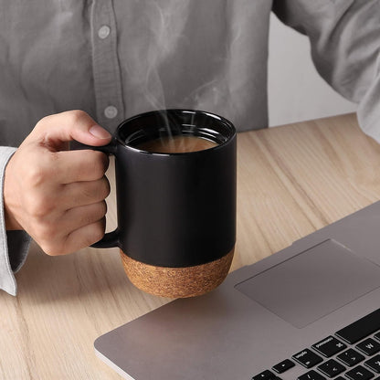 Stylish 15 Oz Ceramic Coffee Mug Set of 2 with Cork Bottom – Perfect for Home or Office!