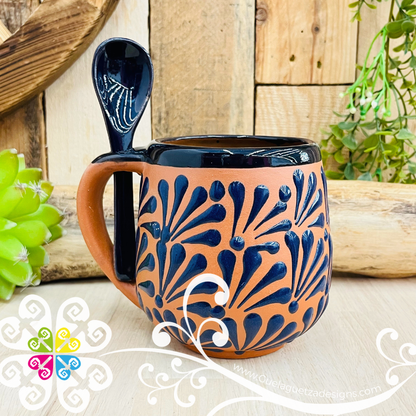 Navy Blue Clay Mug with Spoon - Taza Espiga con Cuchara
