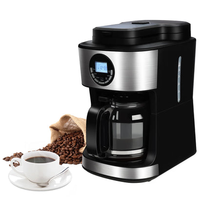 Coffee Maker with Grinder 12 Cups, Programmable Grind and Brew Coffee Machine with Warming Plate, Automatic Drip Coffee Pot with 60 Oz Glass Carafe BPA Free, 950W, Black