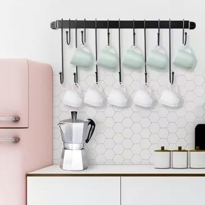 12-Hook Black Hanging Coffee Mug Wall Rack, 23 In. Wall Mounted Mug Hook Coffee Cup Holder