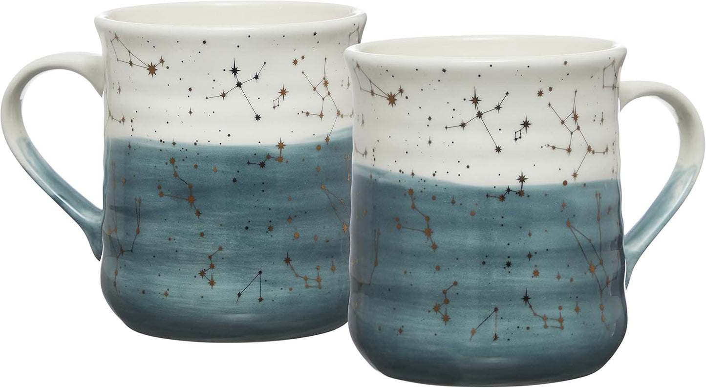 Set of 2 Stoneware Coffee Mugs- Astrology Sign, Constellation Coffee Cups, Mugs for Tea, Latte, and Hot Chocolate, 16 Oz (Light Green)