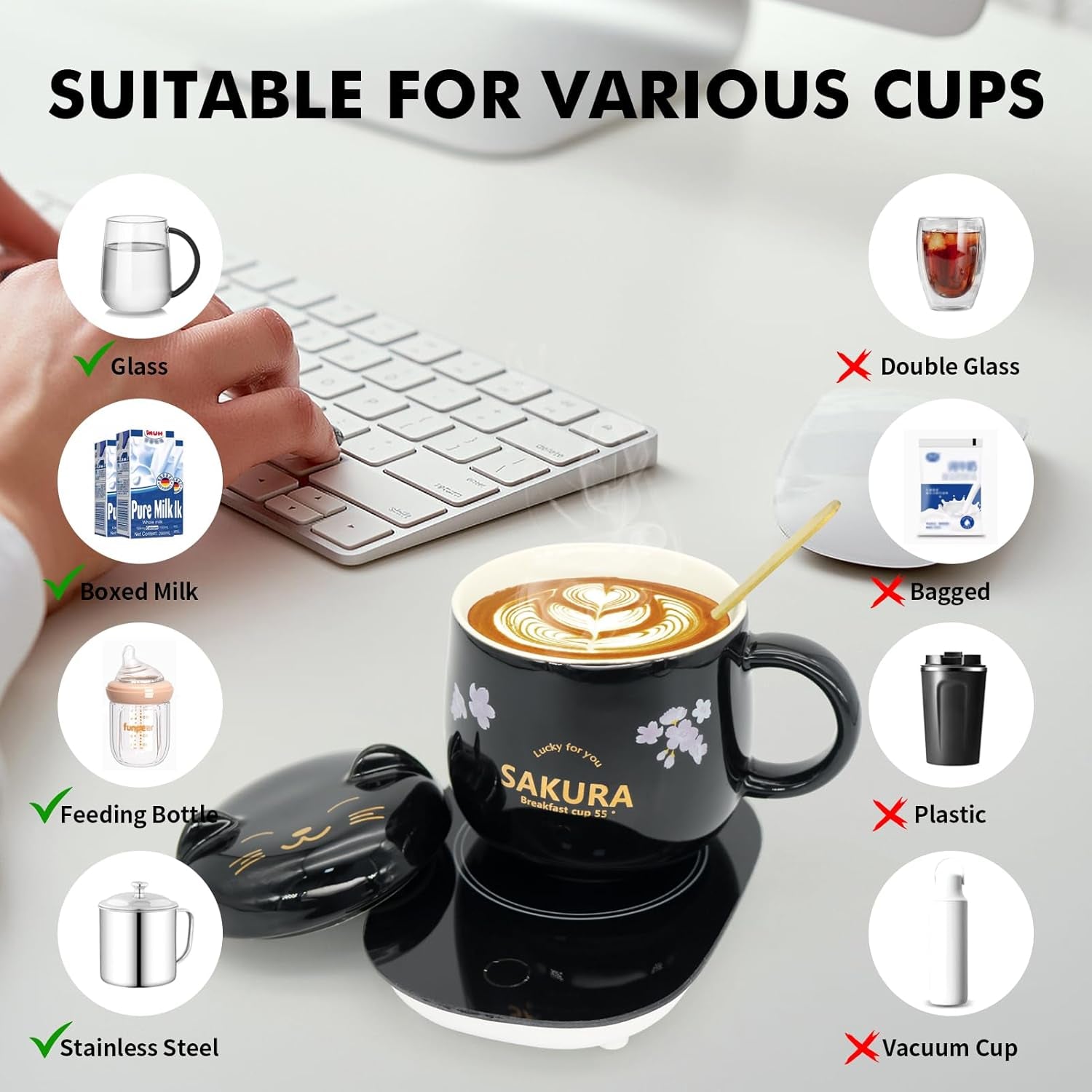 Coffee Mug with Warmer - Cute Mug Warmer Cup Warmer Beverage Coffee Warmer for Desk Coffee Warmer with Mug Set with Auto Shut off Smart Coffee Warmer Is the Gift with a Birthday Gift Box Black